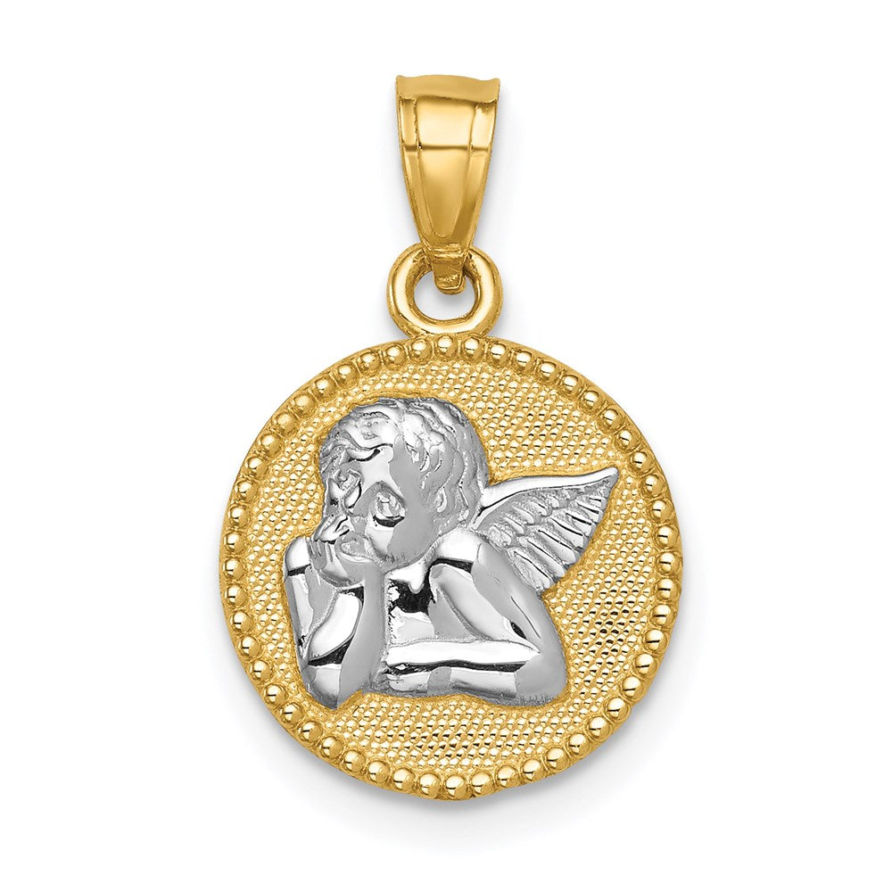 14K Gelb & Rhodium mit Rhodium Engel Anhänger