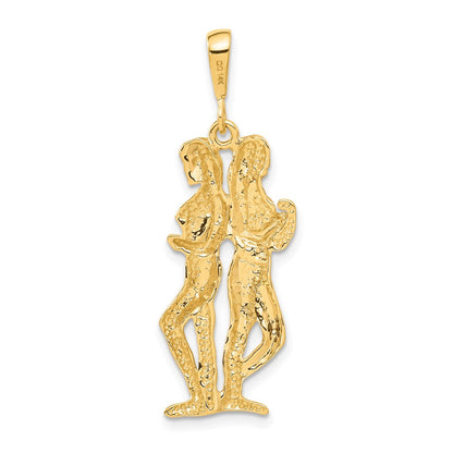 14K Gelbgold Satiniert Diamantgeschliffener Zwillinge-Sternzeichen-Charm