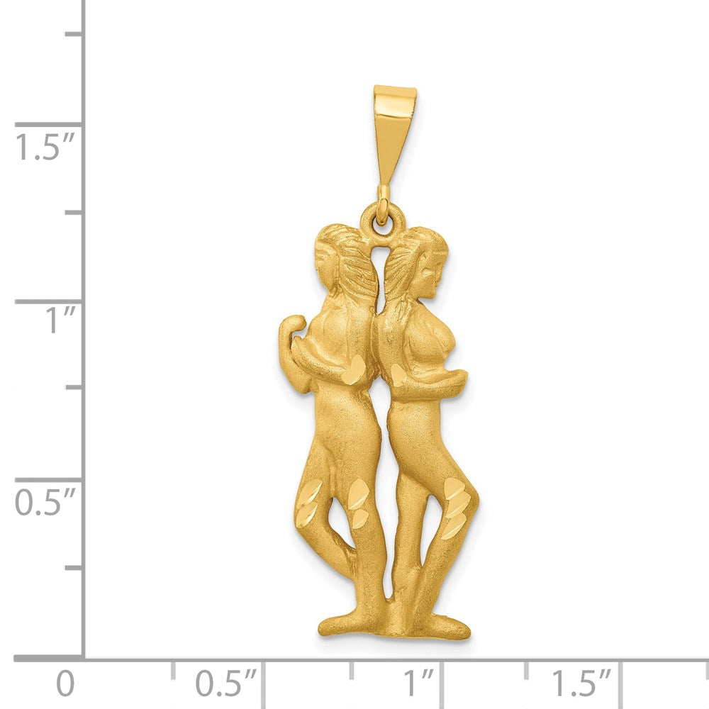 14K Gelbgold Satiniert Diamantgeschliffener Zwillinge-Sternzeichen-Charm