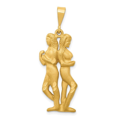14K Gelbgold Satiniert Diamantgeschliffener Zwillinge-Sternzeichen-Charm
