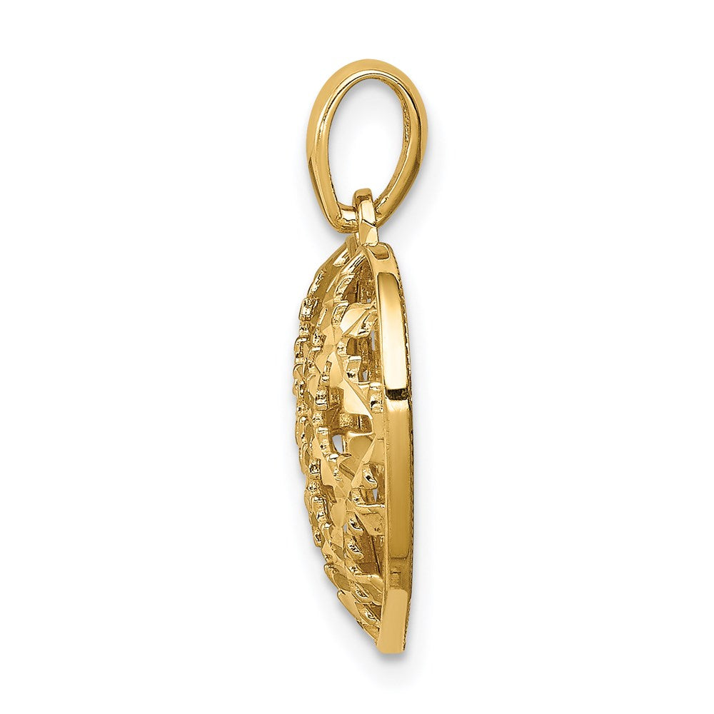 14K Gelbgold Poliert 3-D Gemustertes Gewölbtes Herz-Anhänger