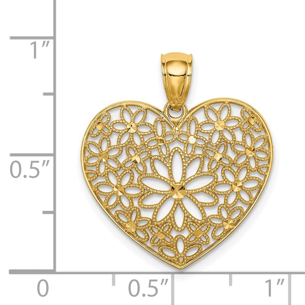 14K Gelbgold Poliert Blumen-Herz-Anhänger