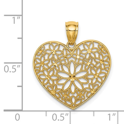 14K Gelbgold Poliert Blumen-Herz-Anhänger