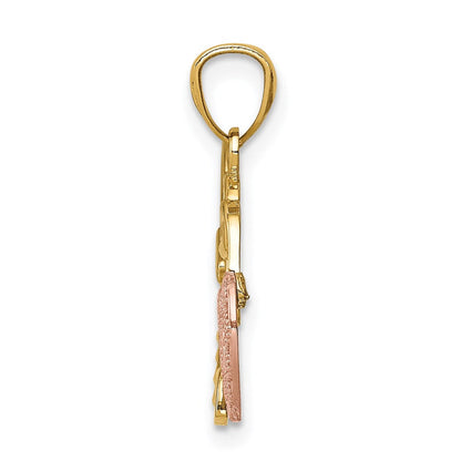 14K Bicolor Poliert Filigran Herz Schloss und Diamantiert Key Charm