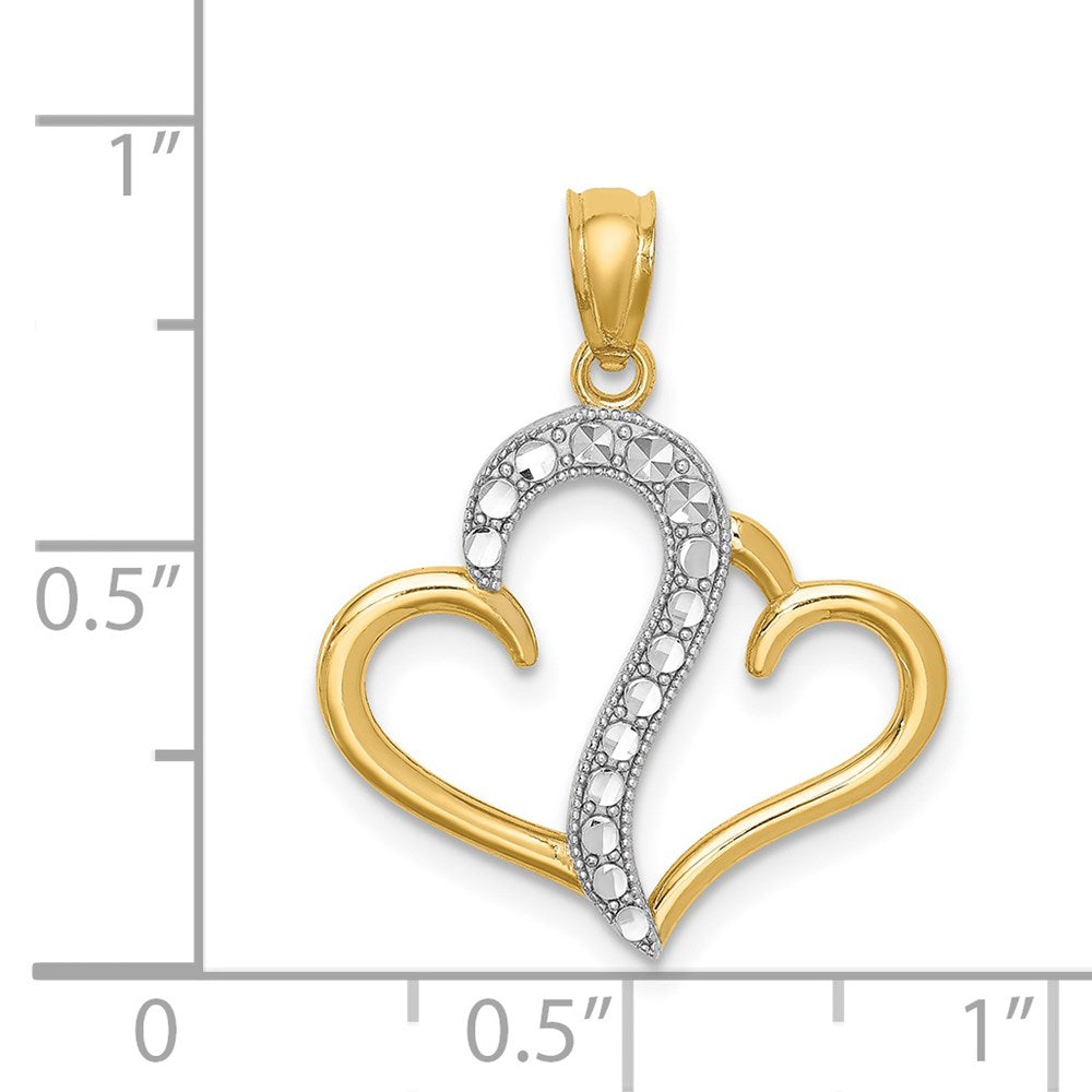 14K Gelb & Rhodium und Weiß Poliert Doppelt Herz Anhänger