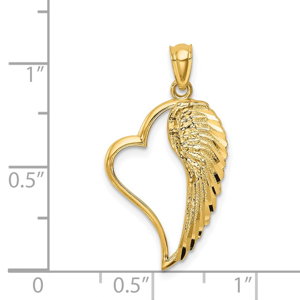 14K Gelbgold Poliert Herz und Flügel Anhänger