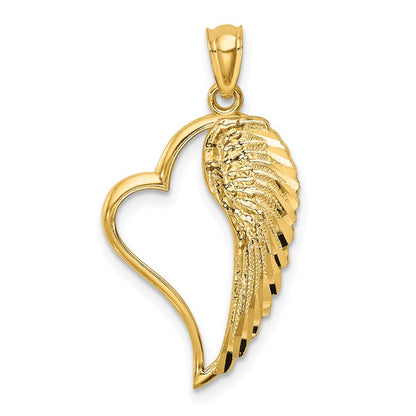 14K Gelbgold Poliert Herz und Flügel Anhänger