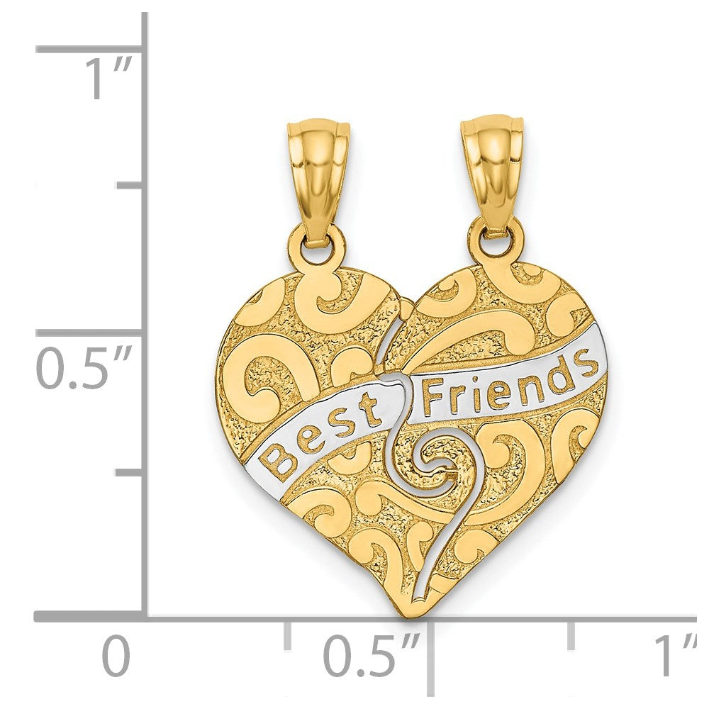 14K Gelb- und Rhodiumgold mit Rhodium teilbarer „BESTE FREUNDE“-Herzanhänger