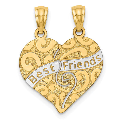 14K Gelb- und Rhodiumgold mit Rhodium teilbarer „BESTE FREUNDE“-Herzanhänger