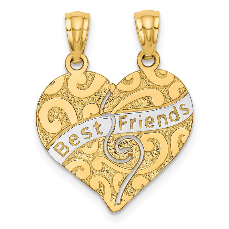 14K Gelb- und Rhodiumgold mit Rhodium teilbarer „BESTE FREUNDE“-Herzanhänger