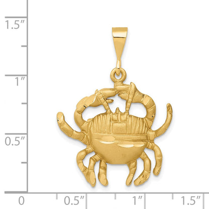 14K Gelbgold Satiniert-Diamantierter Krebs-Sternzeichen-Charm