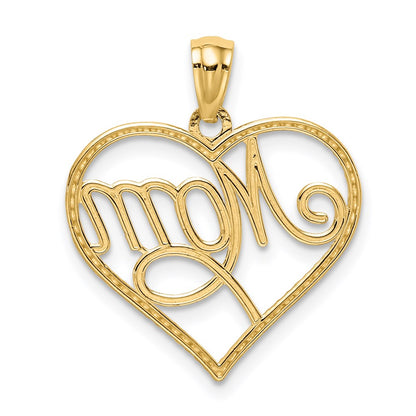 14K Gelb & Rhodium mit Rhodium Mama in Herz Anhänger