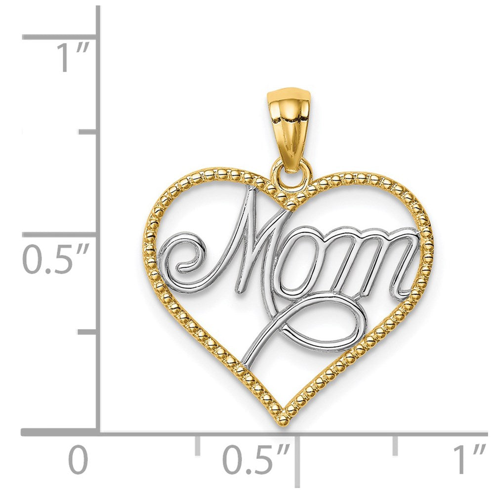 14K Gelb & Rhodium mit Rhodium Mama in Herz Anhänger