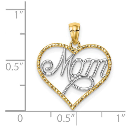 14K Gelb & Rhodium mit Rhodium Mama in Herz Anhänger