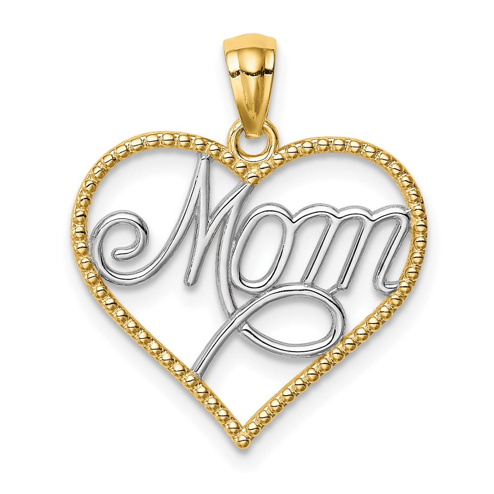 14K Gelb & Rhodium mit Rhodium Mama in Herz Anhänger