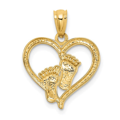 14K Gelbgold Baby Feet in A Herz Anhänger