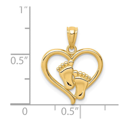 14K Gelbgold Baby Feet in A Herz Anhänger
