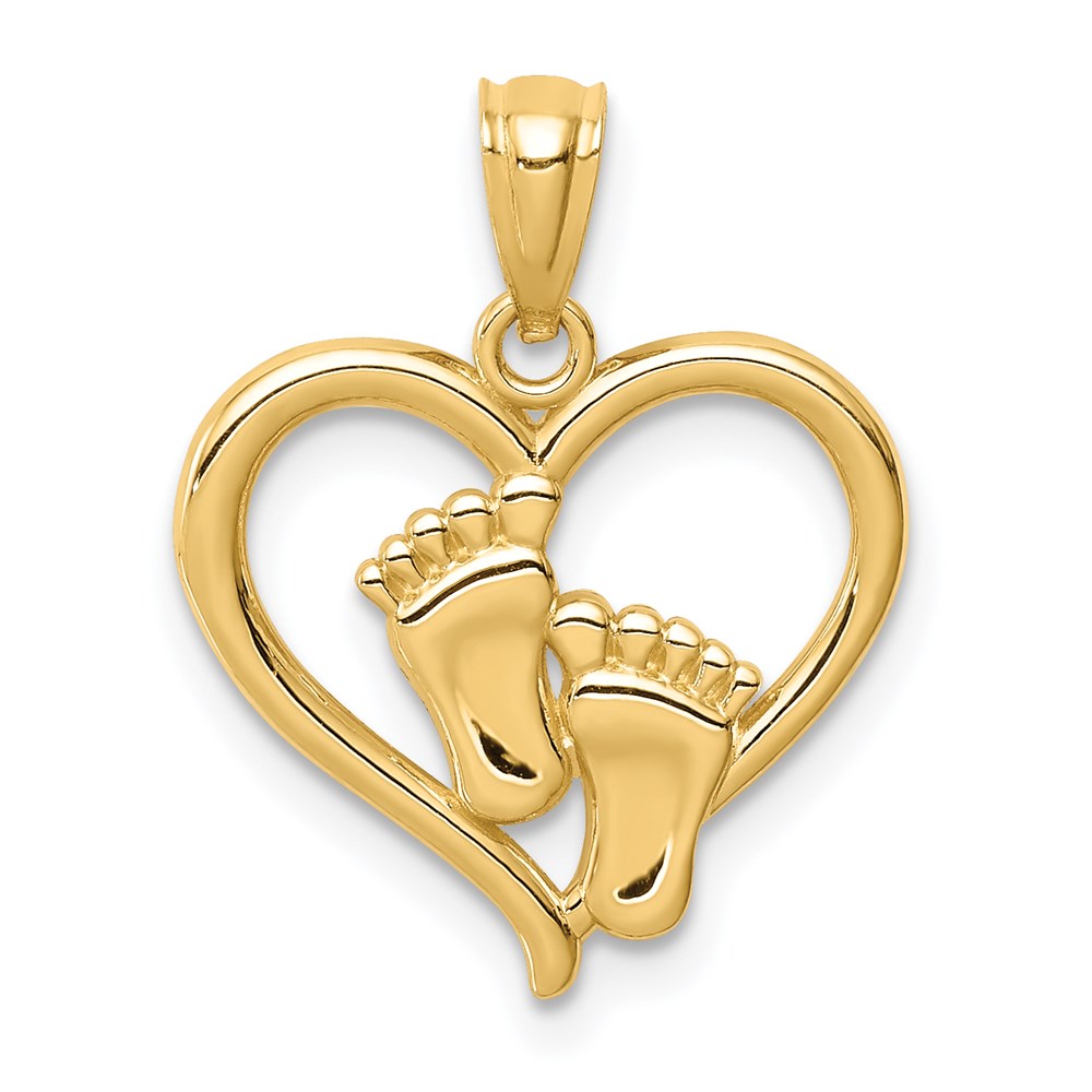 14K Gelbgold Baby Feet in A Herz Anhänger