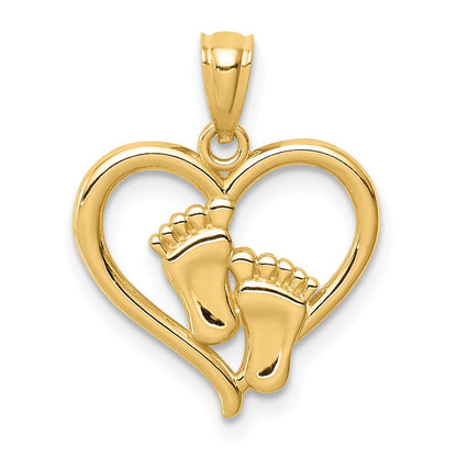 14K Gelbgold Baby Feet in A Herz Anhänger