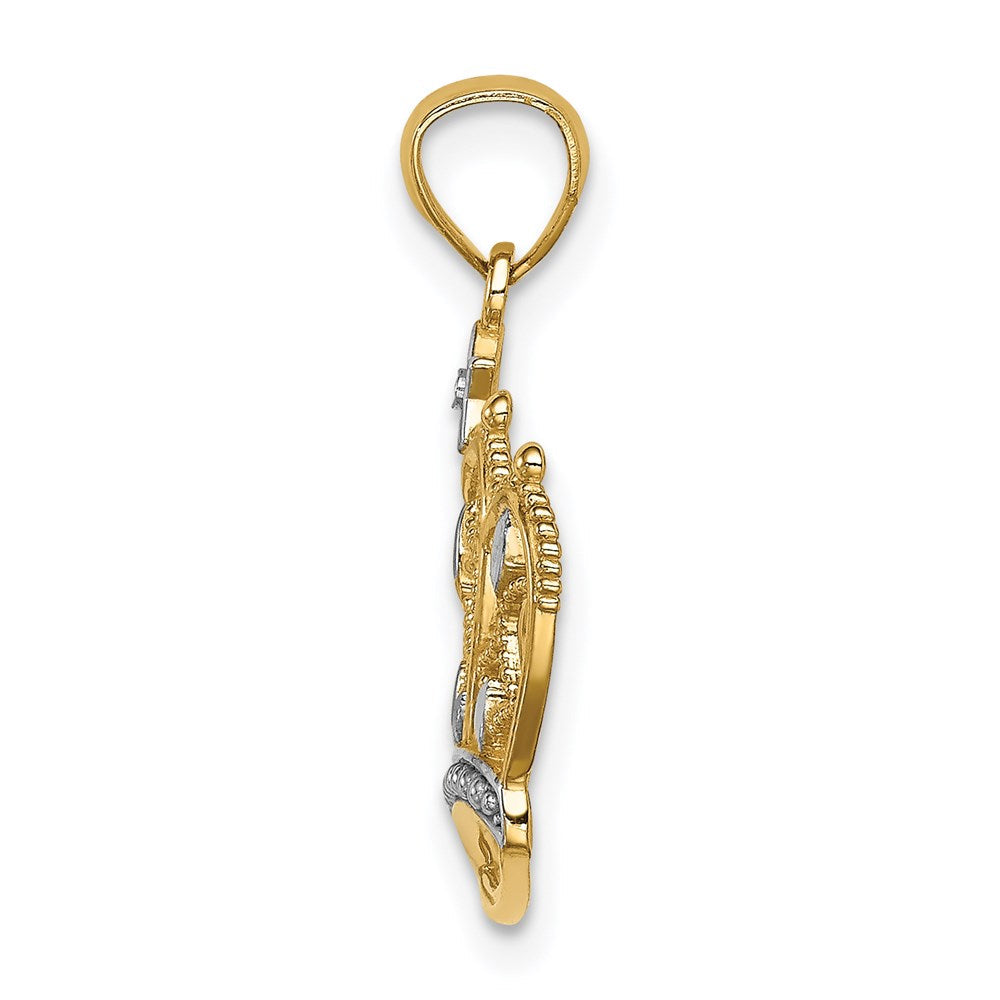 14K Gelb & Rhodium Weiß Diamantiert Filigran Krone Anhänger