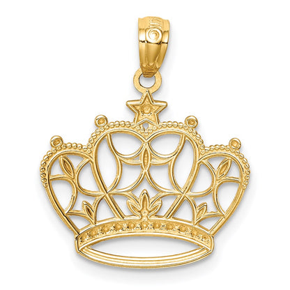 14K Gelb & Rhodium Weiß Diamantiert Filigran Krone Anhänger