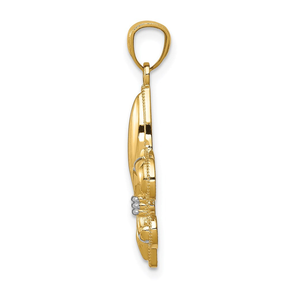 14K Gelb- und Rhodiumgold Fleur-de-Lis-Anhänger mit Weißrhodium