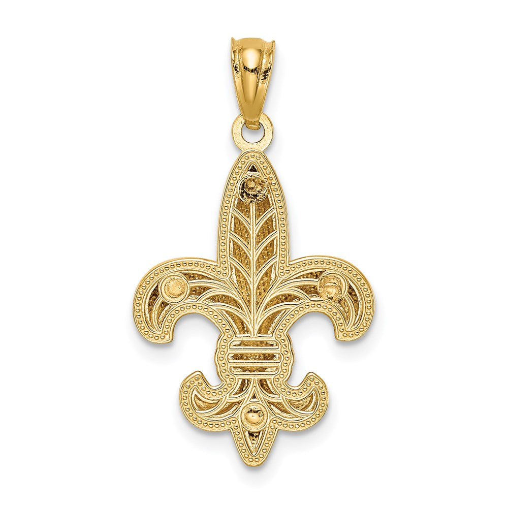 14K Gelb- und Rhodiumgold Fleur-de-Lis-Anhänger mit Weißrhodium