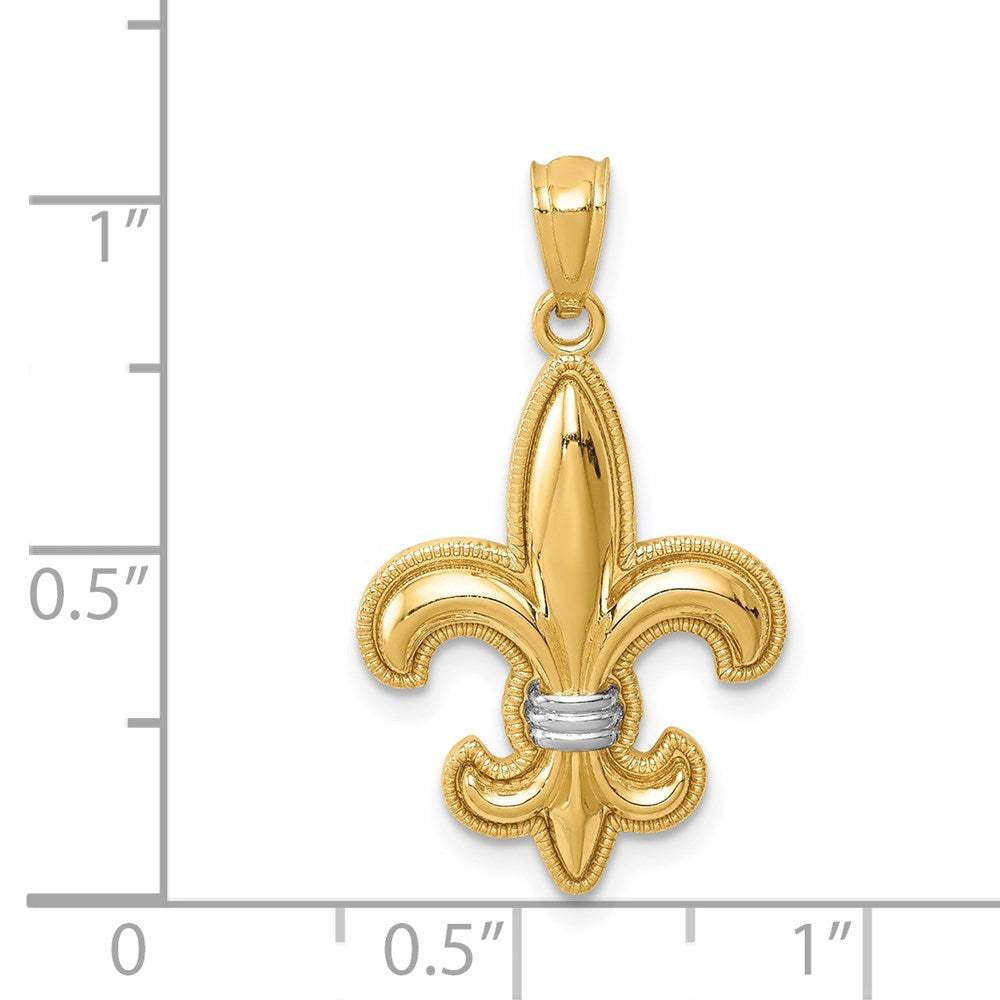 14K Gelb- und Rhodiumgold Fleur-de-Lis-Anhänger mit Weißrhodium