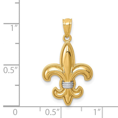 14K Gelb- und Rhodiumgold Fleur-de-Lis-Anhänger mit Weißrhodium