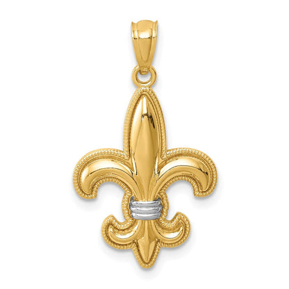 14K Gelb- und Rhodiumgold Fleur-de-Lis-Anhänger mit Weißrhodium