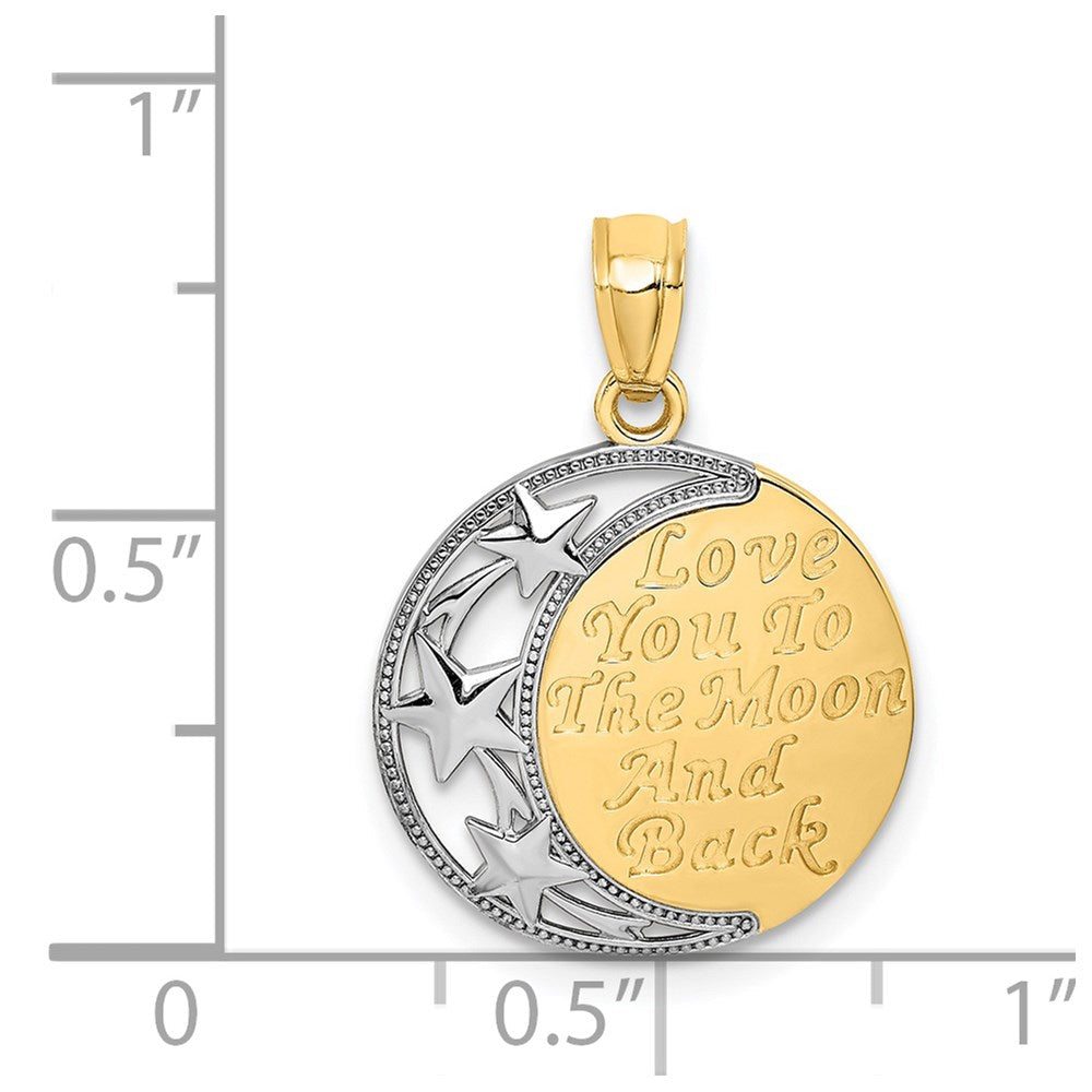 14K Gelb & Rhodium mit Liebe You To The Mond und Rückseite Anhänger