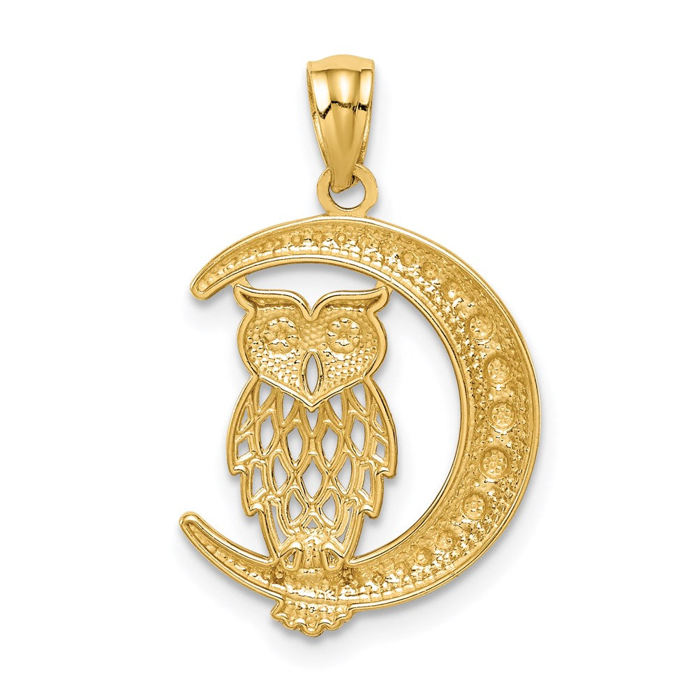 14K Gelb & Rhodium Weiß Diamantiert Eule auf The Mond Anhänger