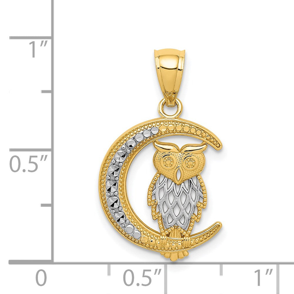 14K Gelb & Rhodium Weiß Diamantiert Eule auf The Mond Anhänger