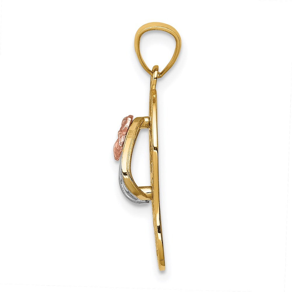 14K Tricolor-Gold Plumeria-Sandalen-Anhänger
