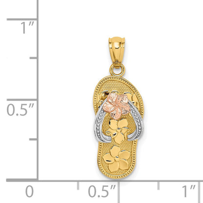 14K Tricolor-Gold Plumeria-Sandalen-Anhänger