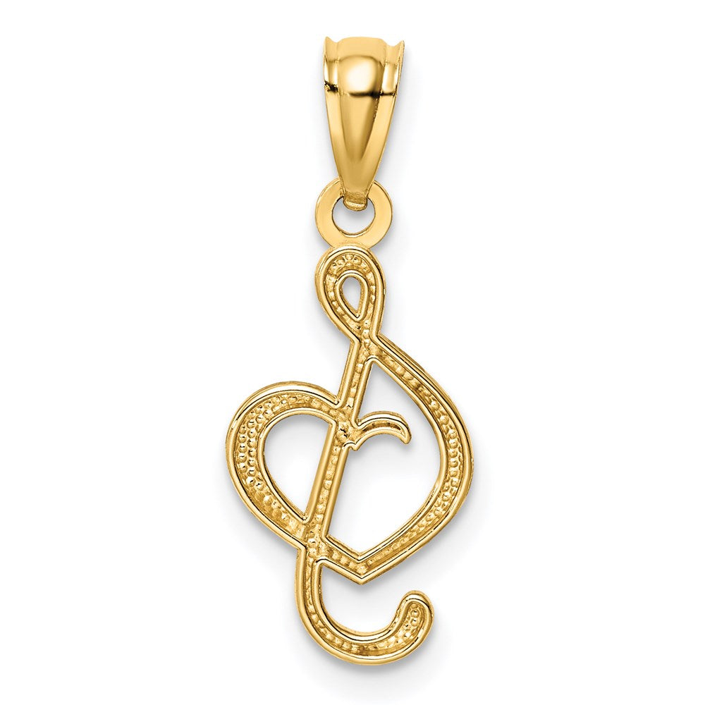 14K Gelbgold Noten Schlüssel mit Herz Anhänger