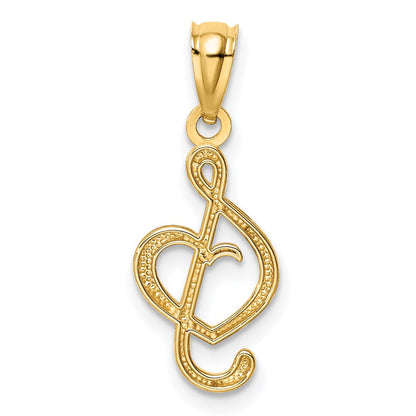 14K Gelbgold Noten Schlüssel mit Herz Anhänger