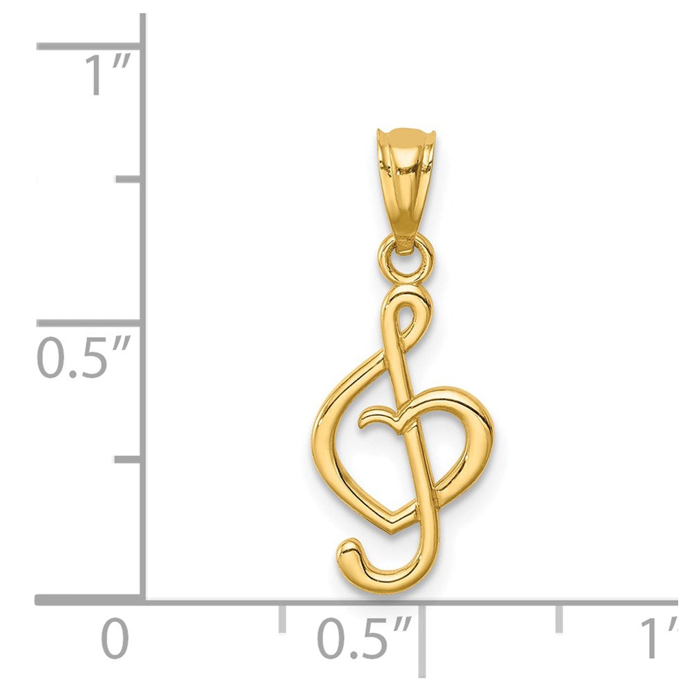 14K Gelbgold Noten Schlüssel mit Herz Anhänger