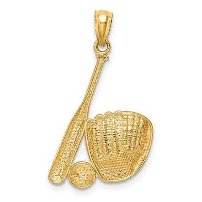 14K Gelb & Rhodium Weiß Baseball Glove Bat Kugel Anhänger