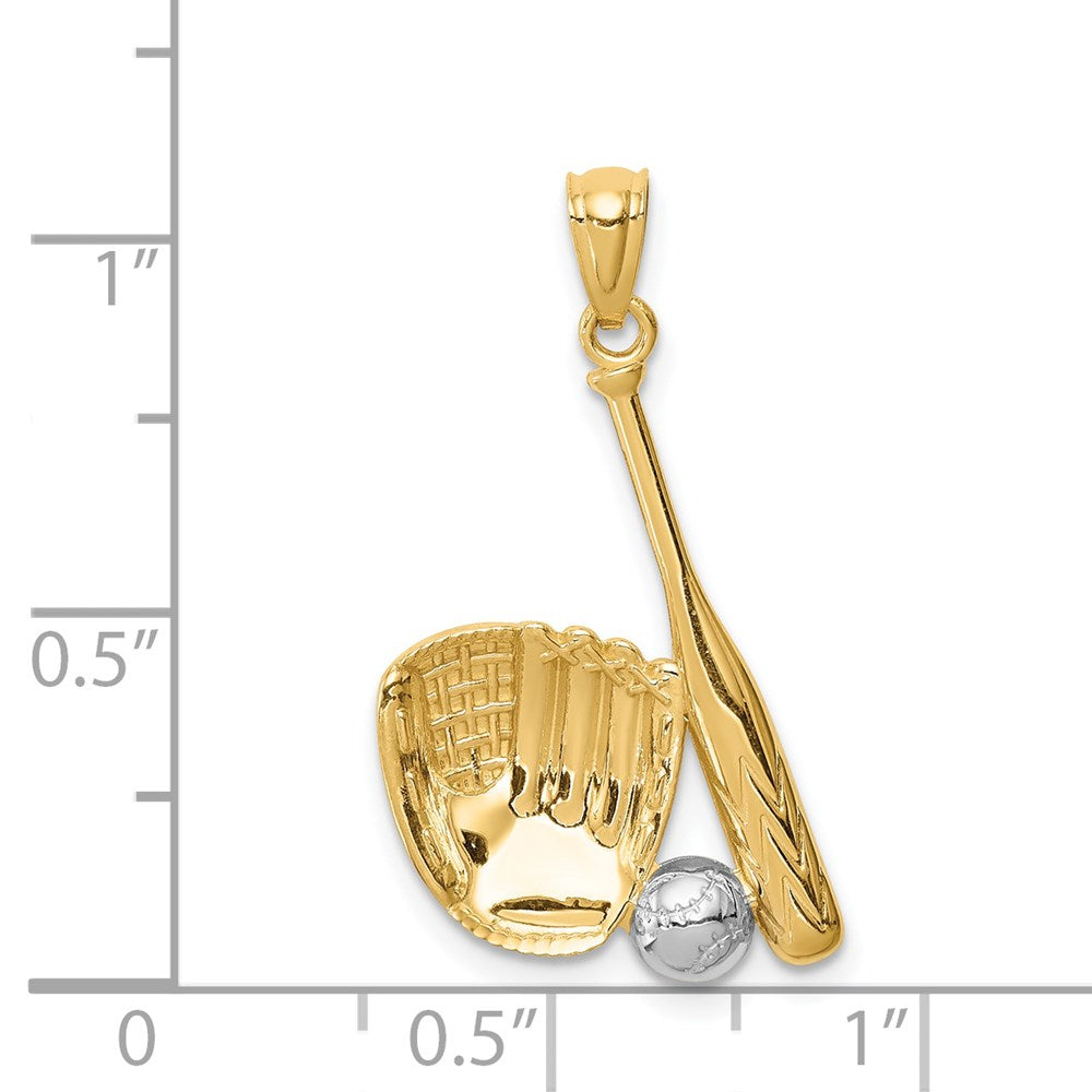 14K Gelb & Rhodium Weiß Baseball Glove Bat Kugel Anhänger