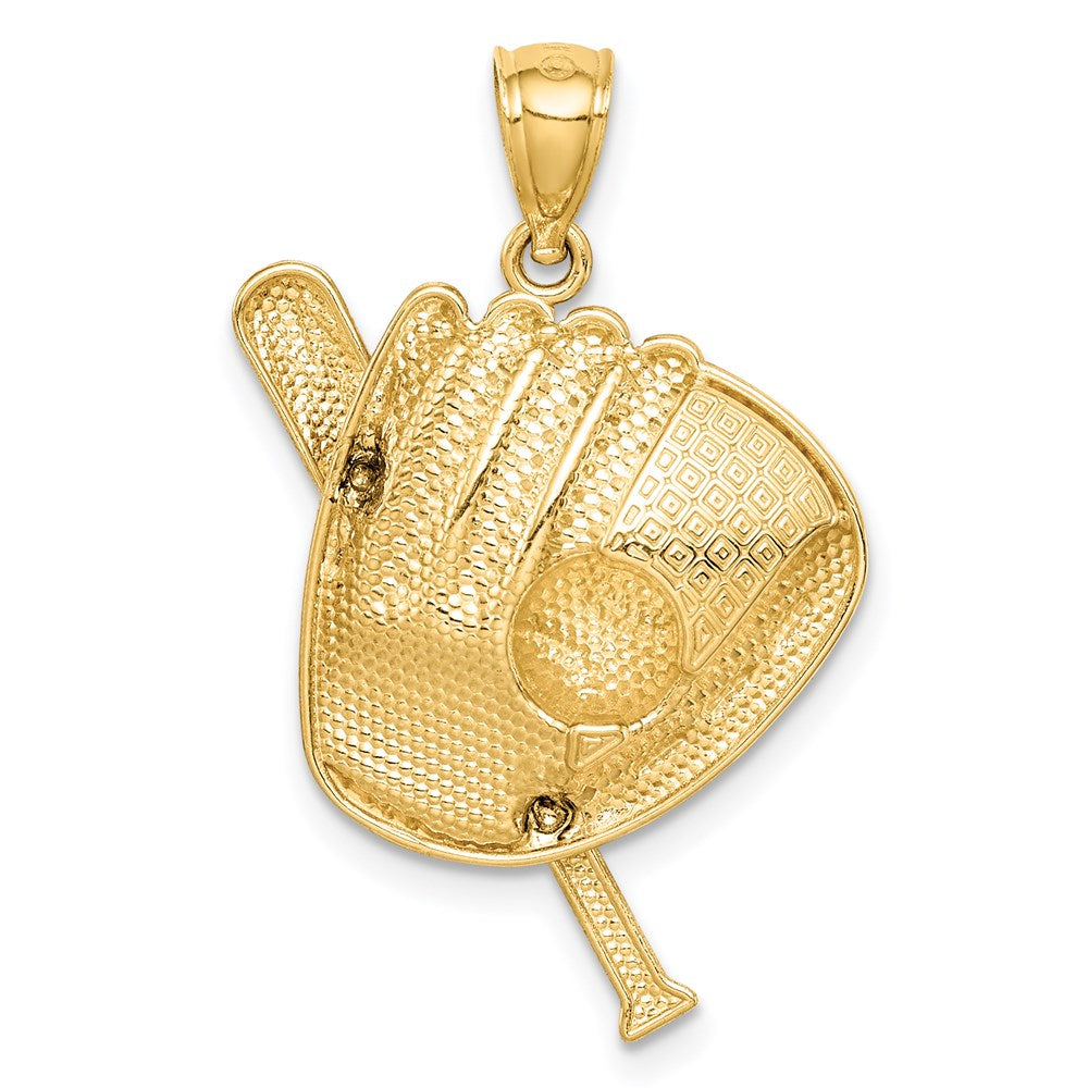 14K Gelb- und Rhodiumgold diamantiert Weißrhodium Baseballschläger Handschuh Ball Anhänger
