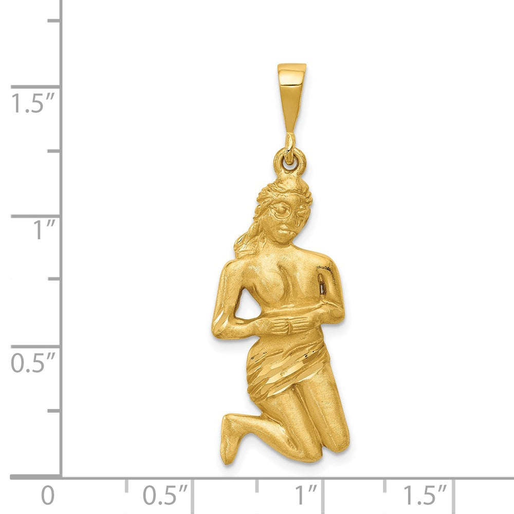 14K Gelbgold Satinierter Diamantgeschliffener Sternzeichen-Charm „Jungfrau“