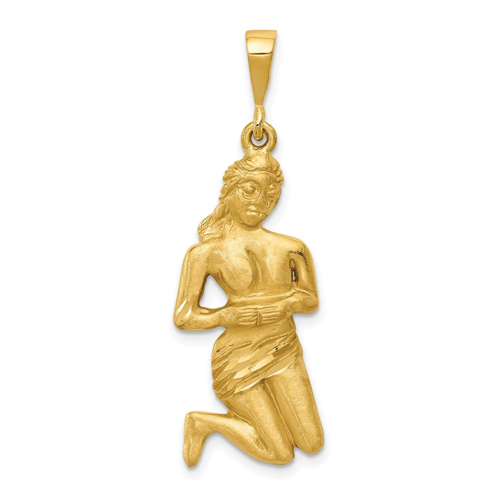 14K Gelbgold Satinierter Diamantgeschliffener Sternzeichen-Charm „Jungfrau“