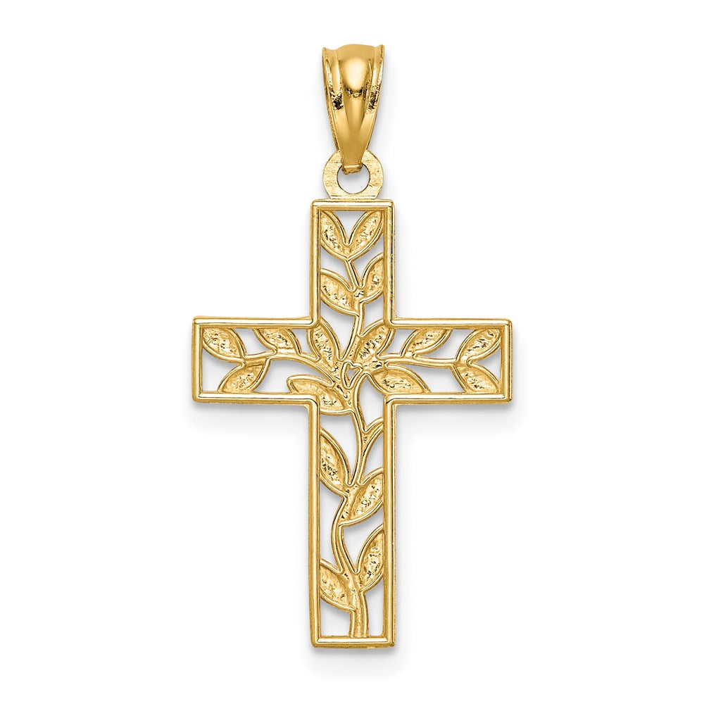 14K Gelbgold Blatt Kreuz Anhänger
