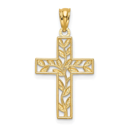 14K Gelbgold Blatt Kreuz Anhänger