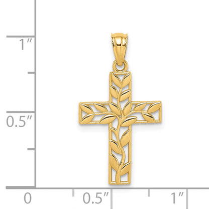 14K Gelbgold Blatt Kreuz Anhänger
