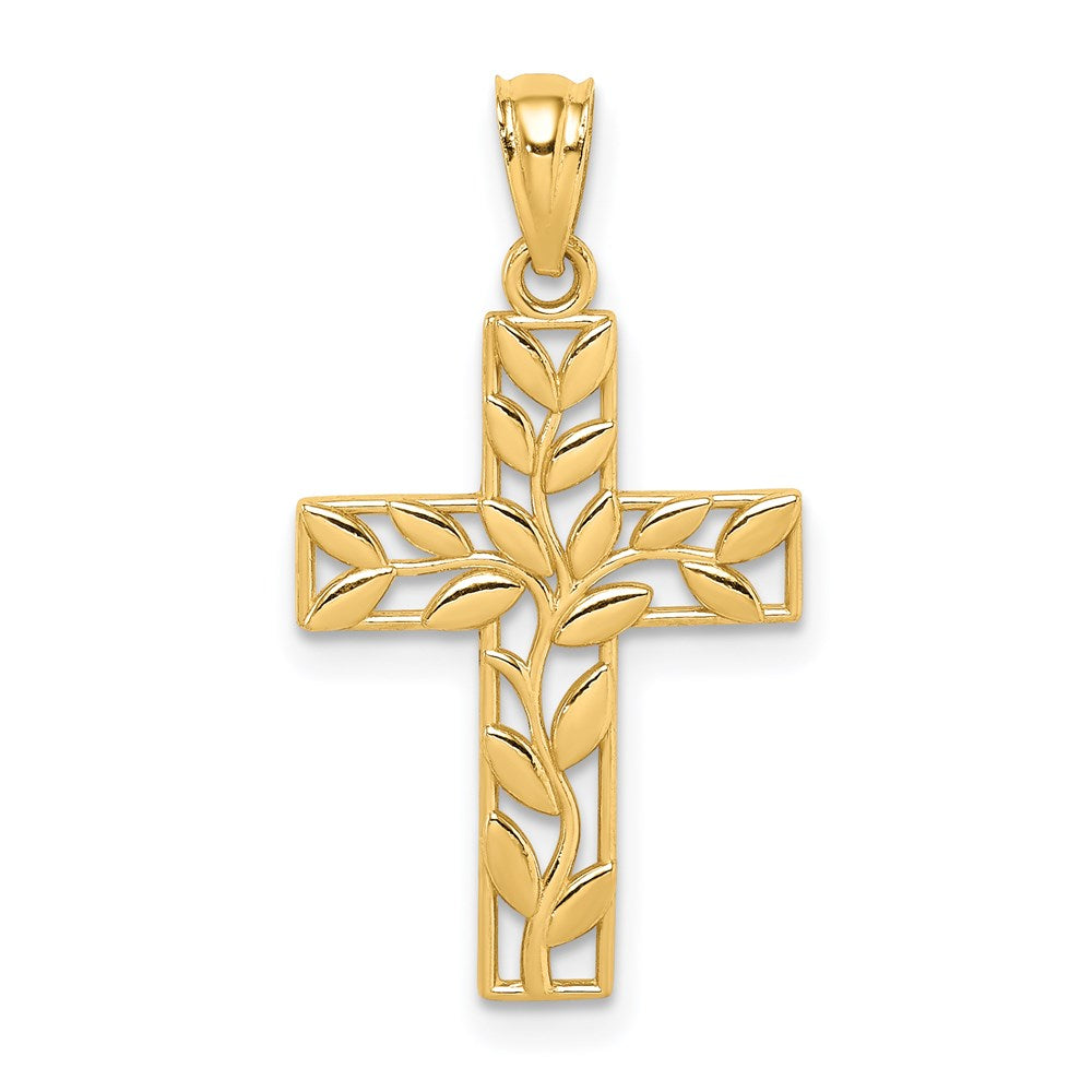 14K Gelbgold Blatt Kreuz Anhänger