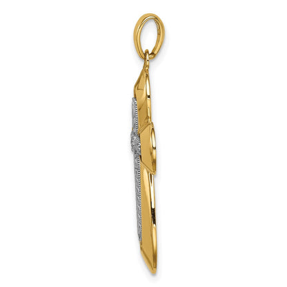 14K Zweifarbgold Kreuzanhänger mit Diamant, poliert und diamantgeschliffen