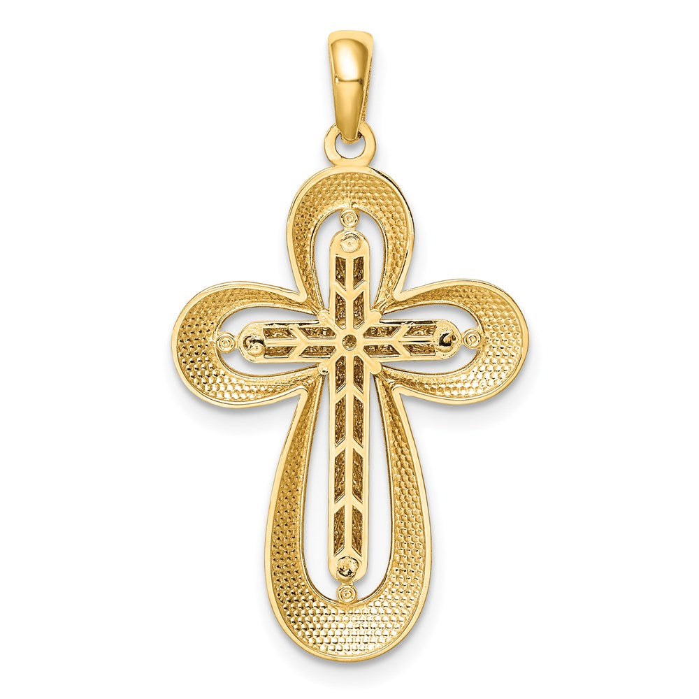 14K Zweifarbgold Kreuzanhänger mit Diamant, poliert und diamantgeschliffen