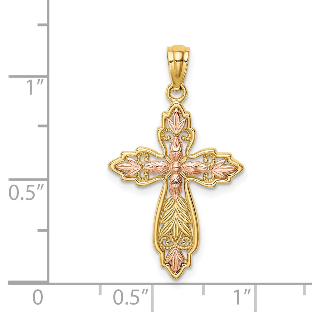 14K Zweifarbiges Gold Kreuzanhänger aus zweifarbigem Gold